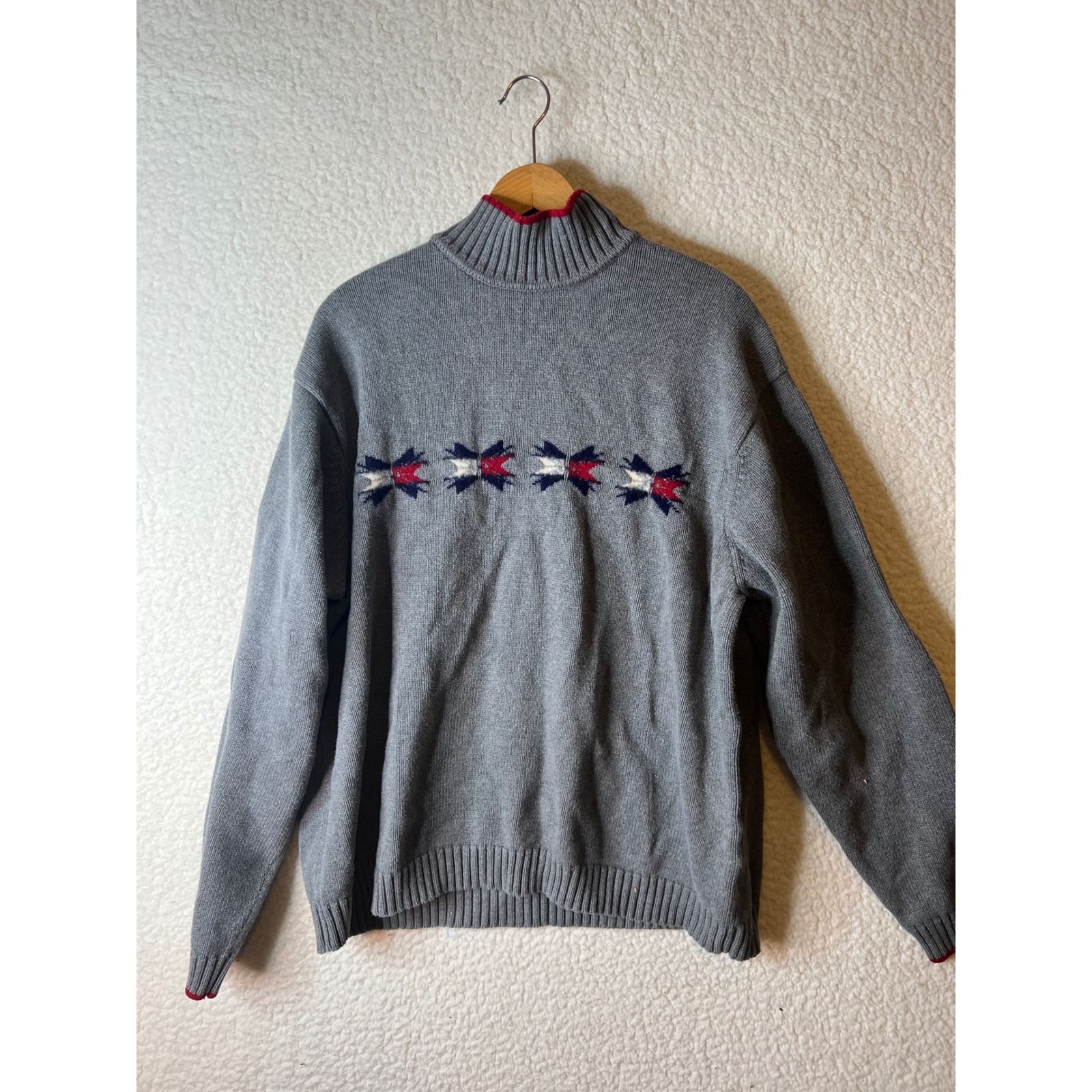 Tommy Hilfiger Mens Xxl Grey Mock Neck Sweater Geometric Flag Pattern Pullover
